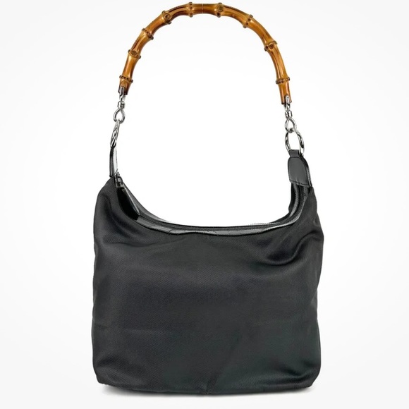 GUCCI Authentic Bamboo Shoulder Hand Bag Black Nylon Enamel. EUC! - Picture 4 of 16